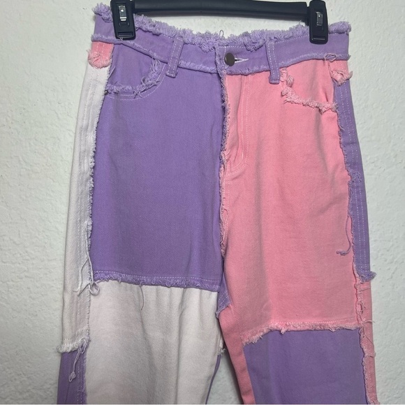 PAODIKUAI Women Patchwork Jeans Raw Hem Denim Pants Slim Bootcut Jean - Picture 4 of 11